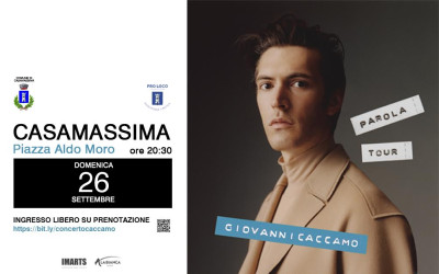 Giovanni Caccamo in concerto in piazza Moro, domenica 26 settembre 2021